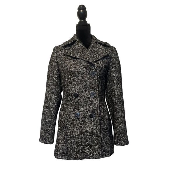 Kenneth Cole Reaction Black Double Breasted Wool Blend Peacoat Size Small - Picture 1 of 15